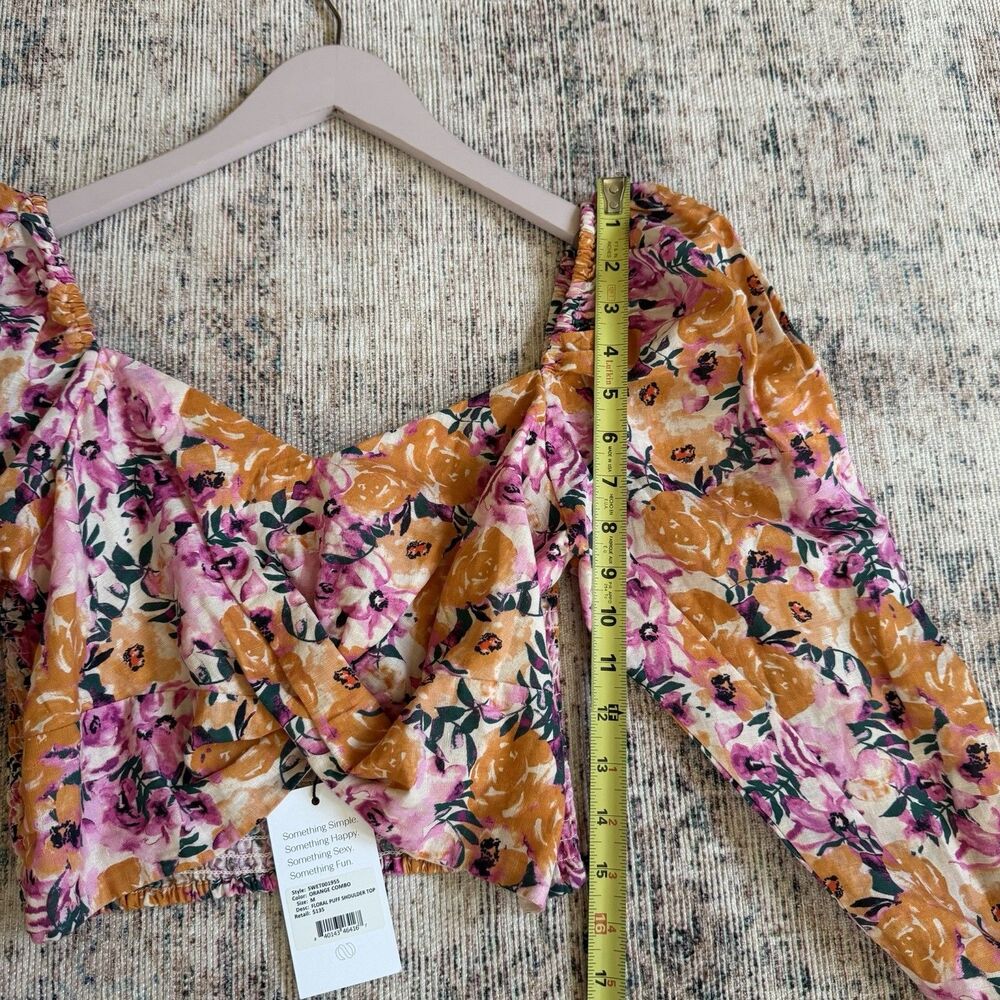NWT Something Navy Linen Blend Set Crop Blouse Printed Flare Leg Pants Sz Medium - Picture 5 of 16